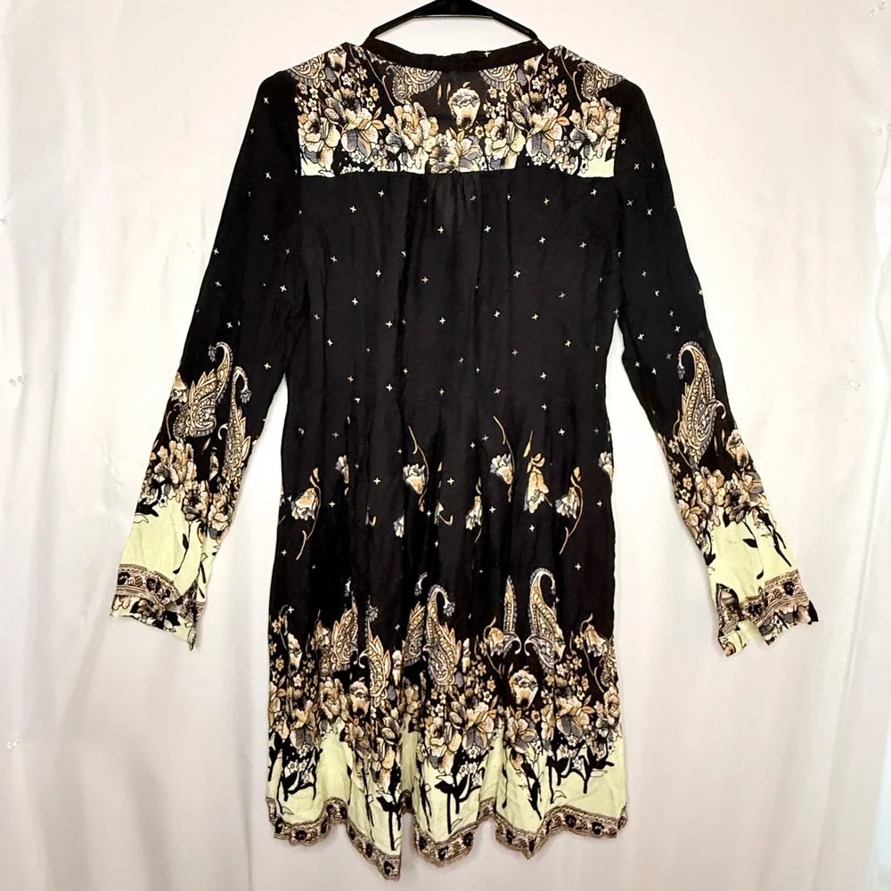 Free People Sierra Valley Mini Dress Small Black Paisley Floral Boho